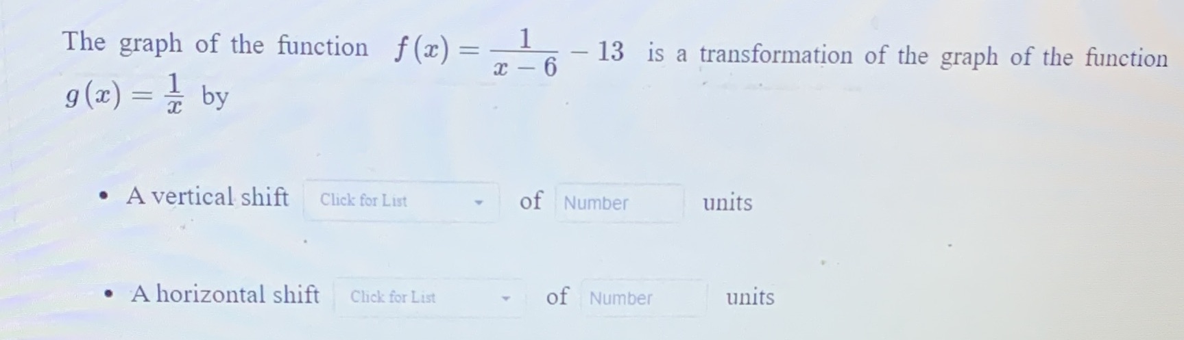 The graph of the function f (x) = - x - 6 - 13 is