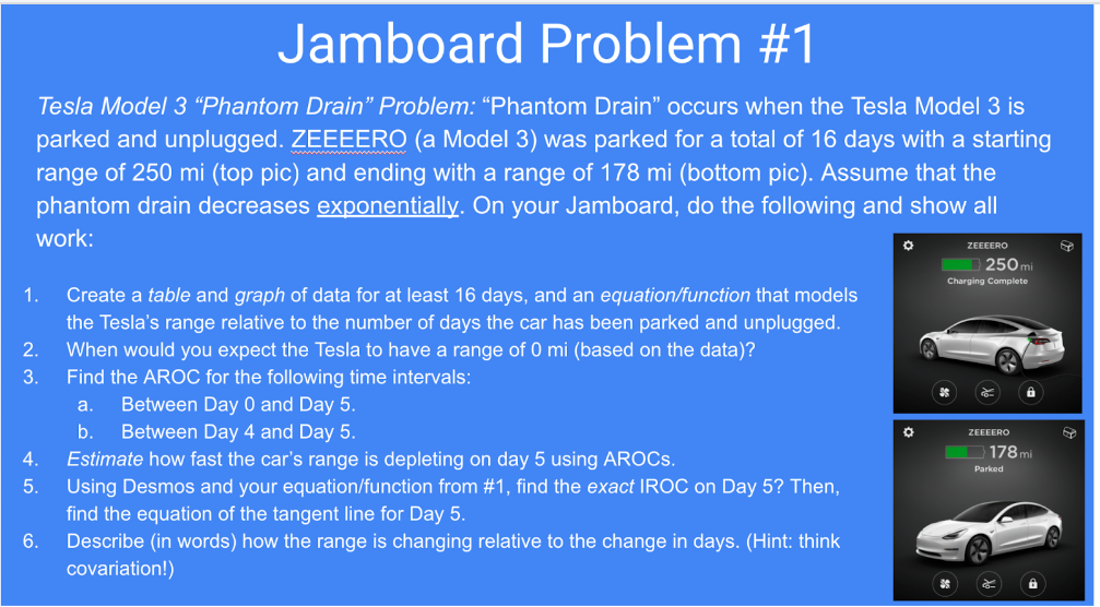 a tesla Model 3 was parked for a total of 16 days
