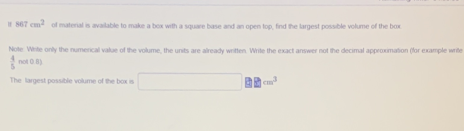 If 867 cm of material is available to make a box