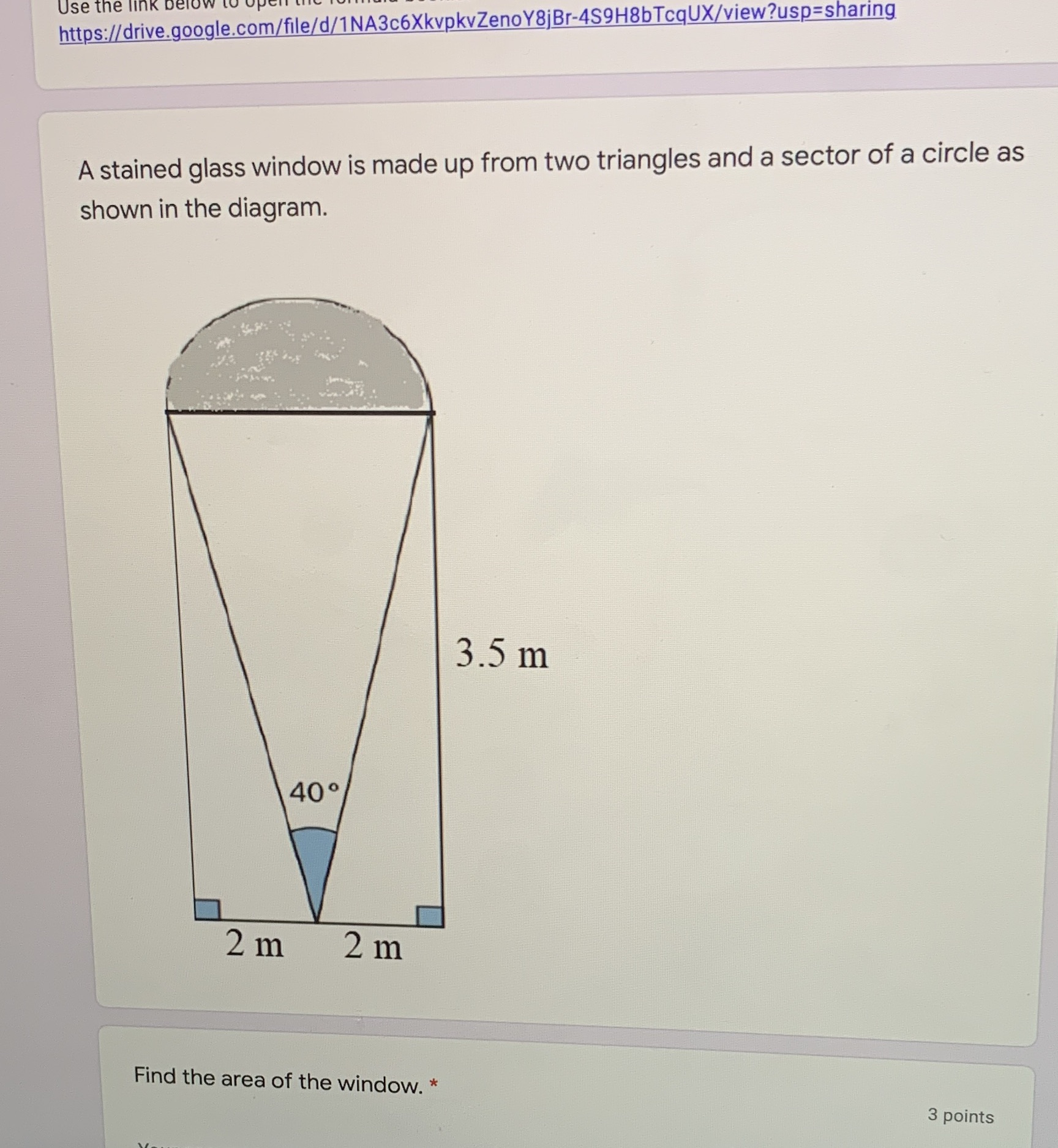 Find the area of the window, find the area of the