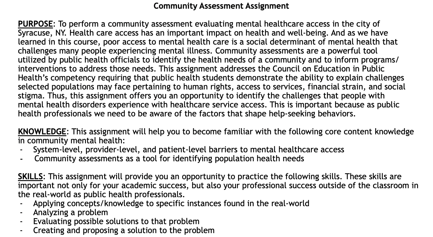 Community Assessment Assignment PURPOSE: To