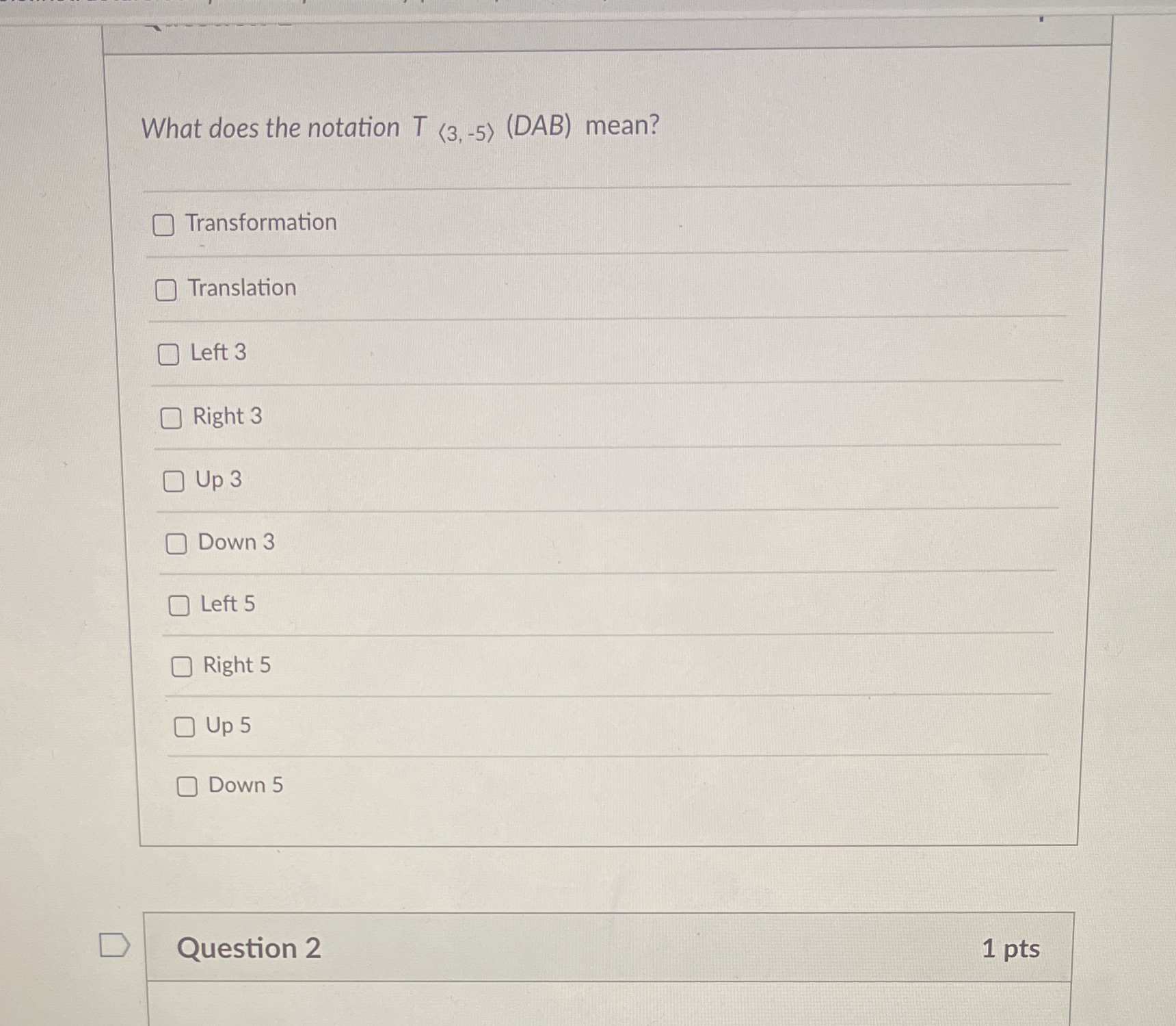 What does the notation T (3, -5) (DAB) mean?