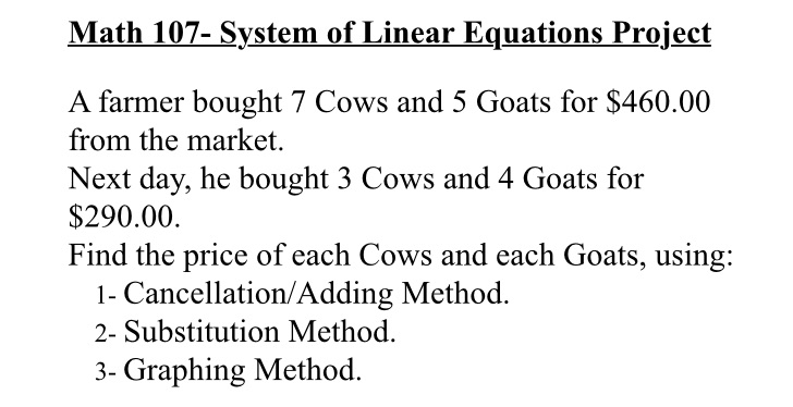 Math 107- System of Linear Equations Project A