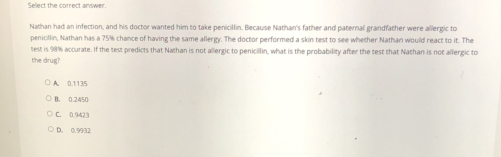 If the test predicts that Nathan is not allergic