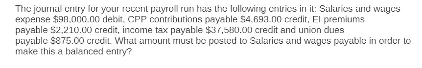 Thejournal entry for your recent payroll run has