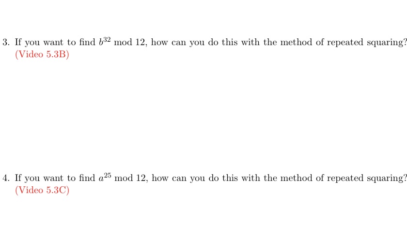 3. If you want to find be2 mod 12, how can you do