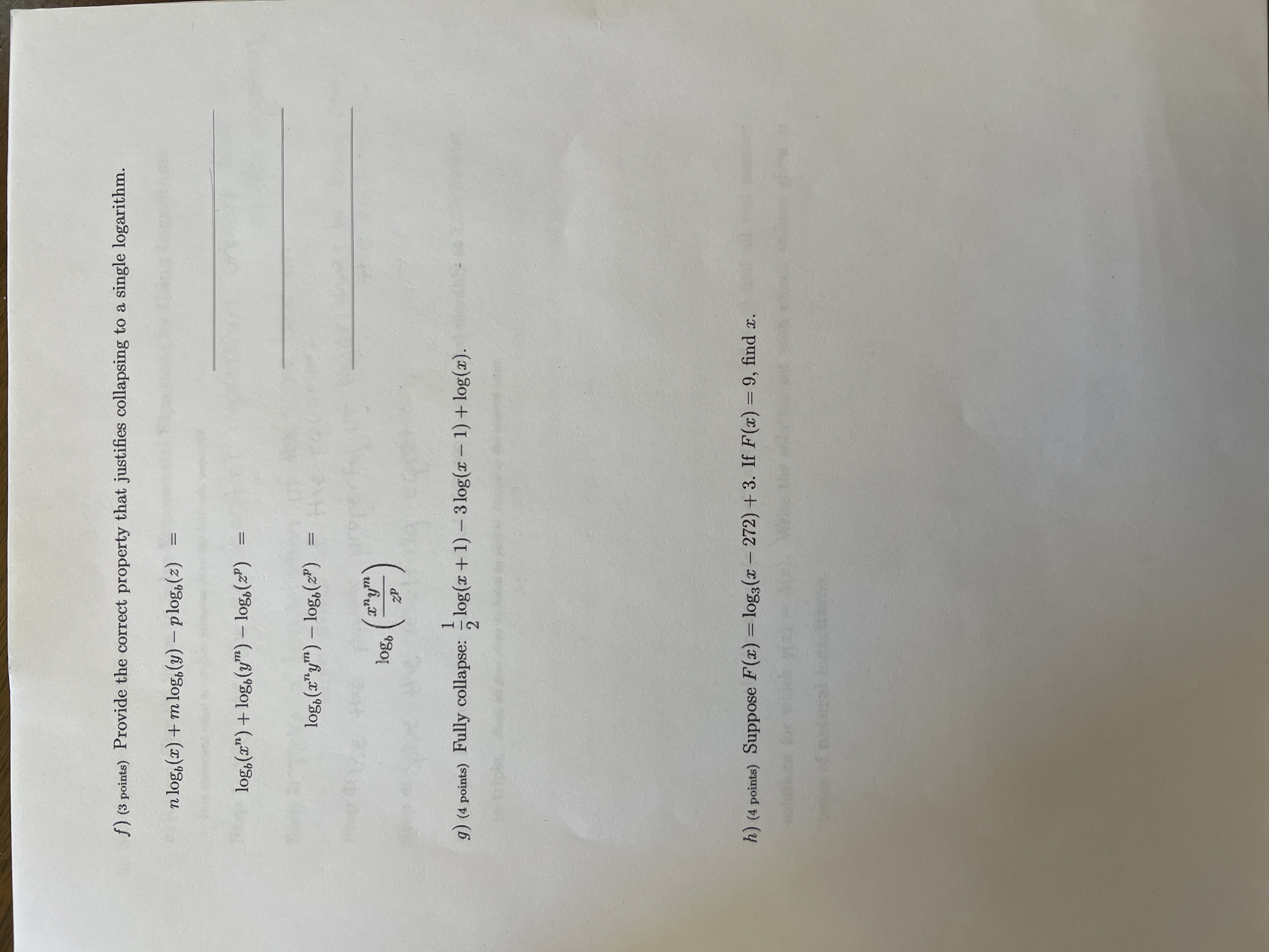 f) (3 points) Provide the correct property that