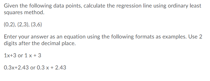 Given the following data points. calculate the