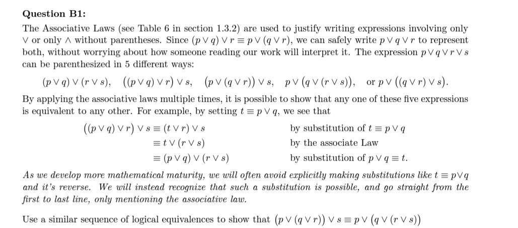 Question B1: The Associative Laws (see Table 6 in