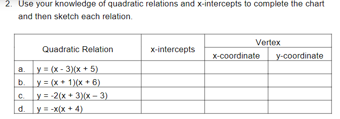 2. Use your knowledge of quadratic relations and