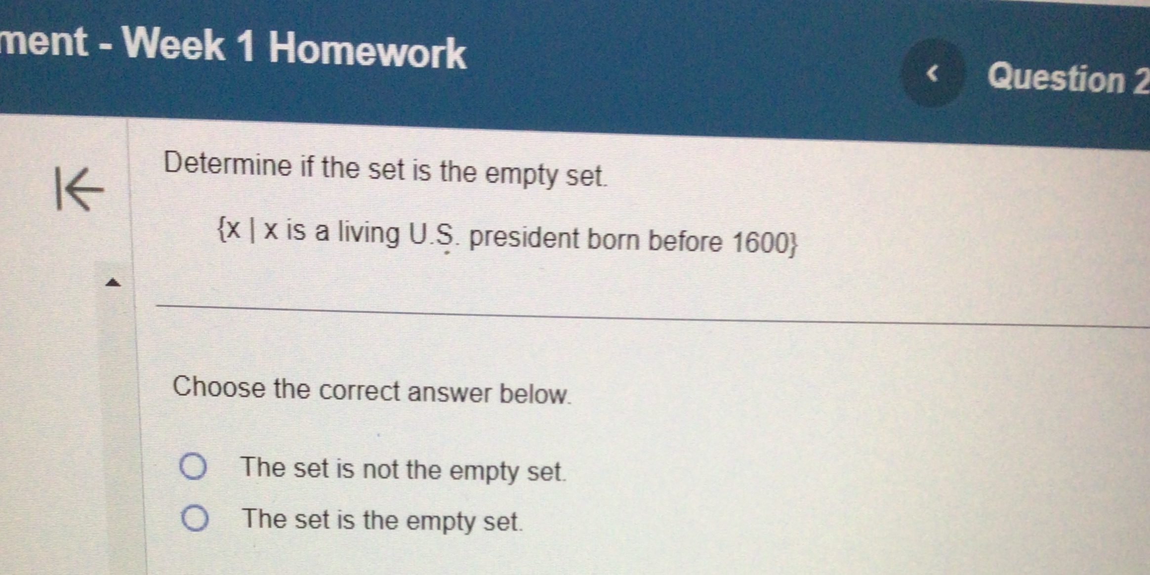 Determine if the set is the empty set {x I x is a