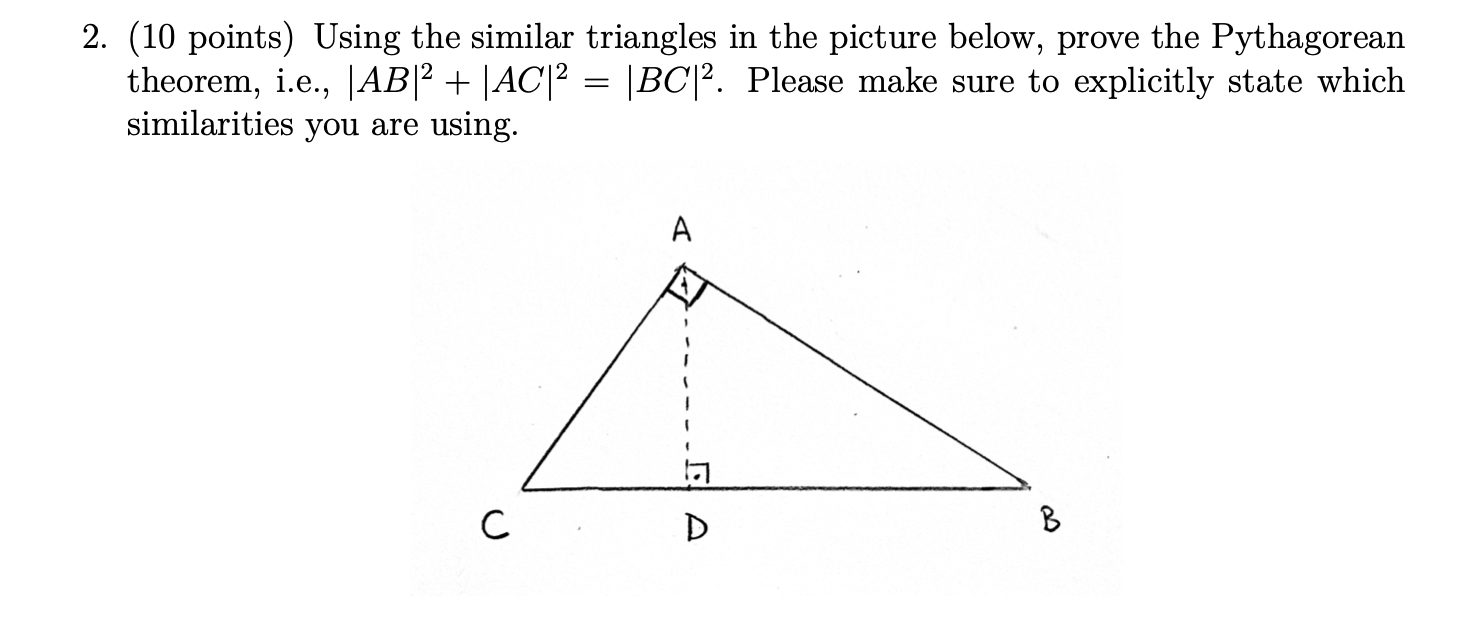 2. (10 points) Using the similar triangles in the