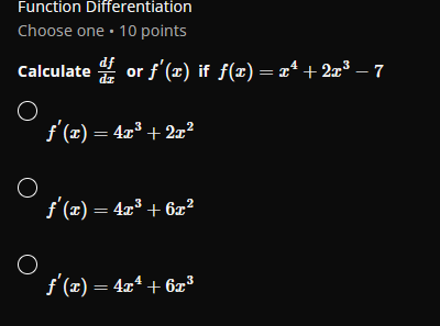 Function Differentiation Choose one . 10 points