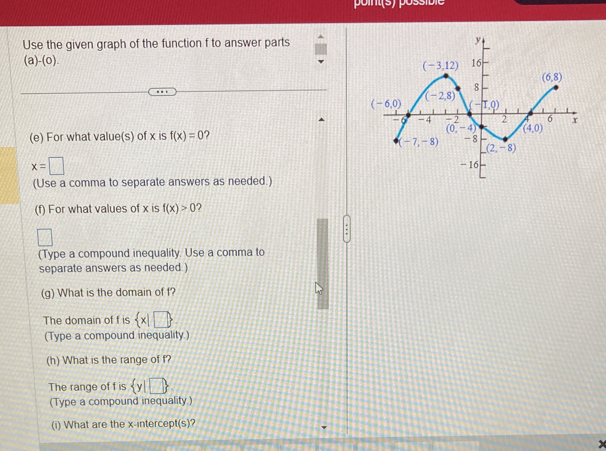 Part X,F,G,H,and i p Use the given graph of the