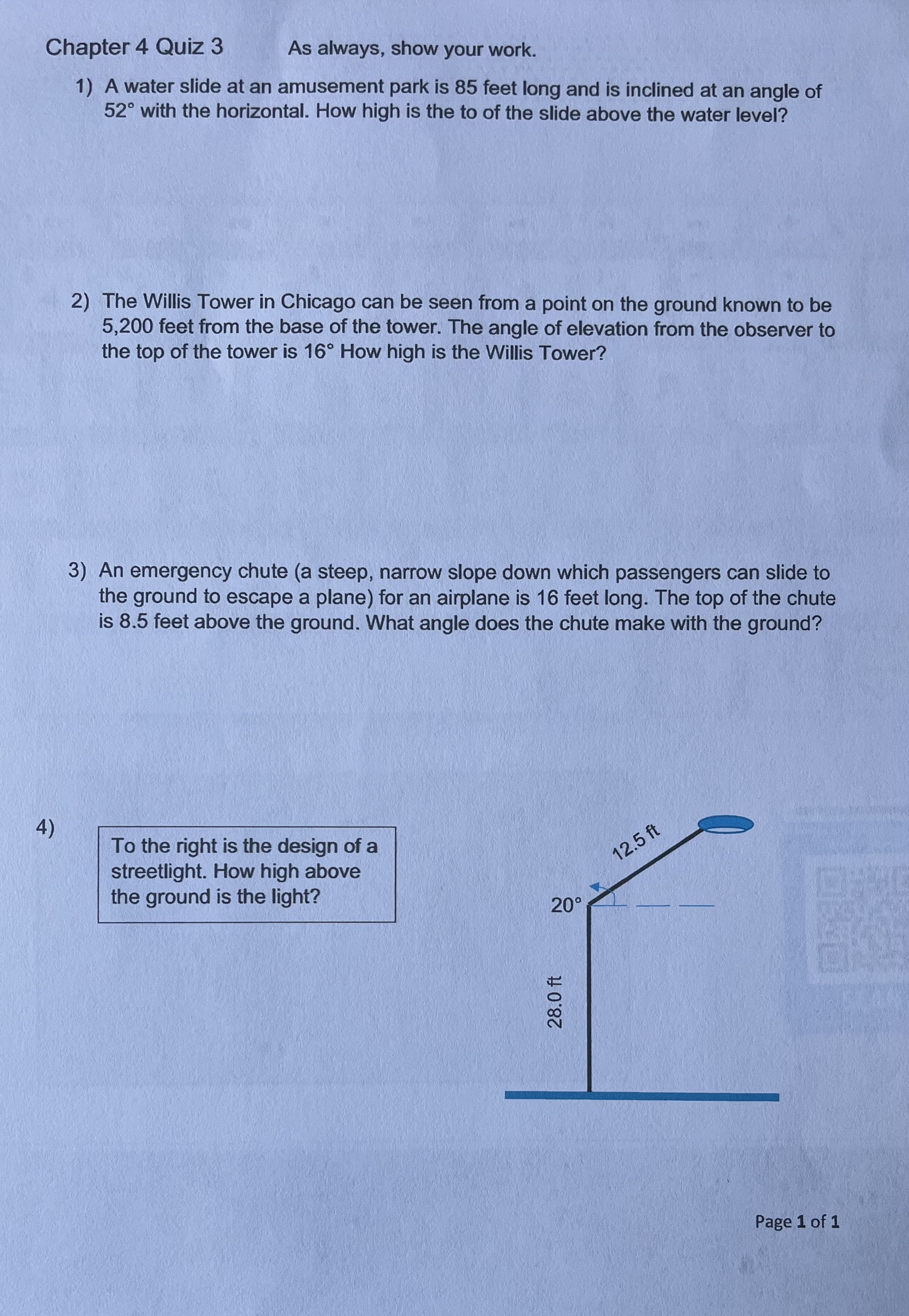 Chapter 4 Quiz 3 As always, show your work. 1) A