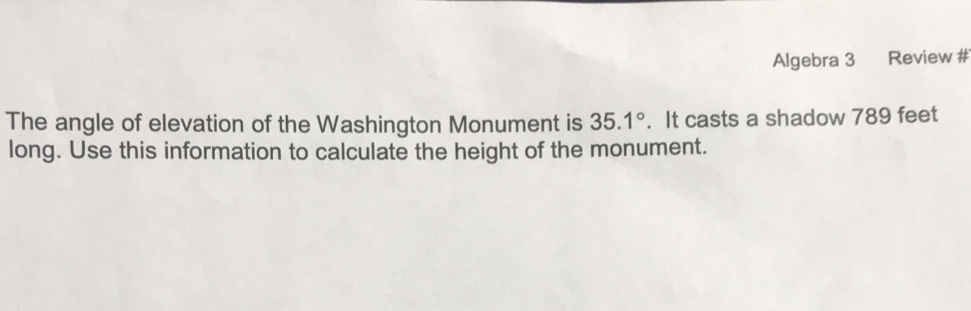 I need help solving for the height. Its supposed