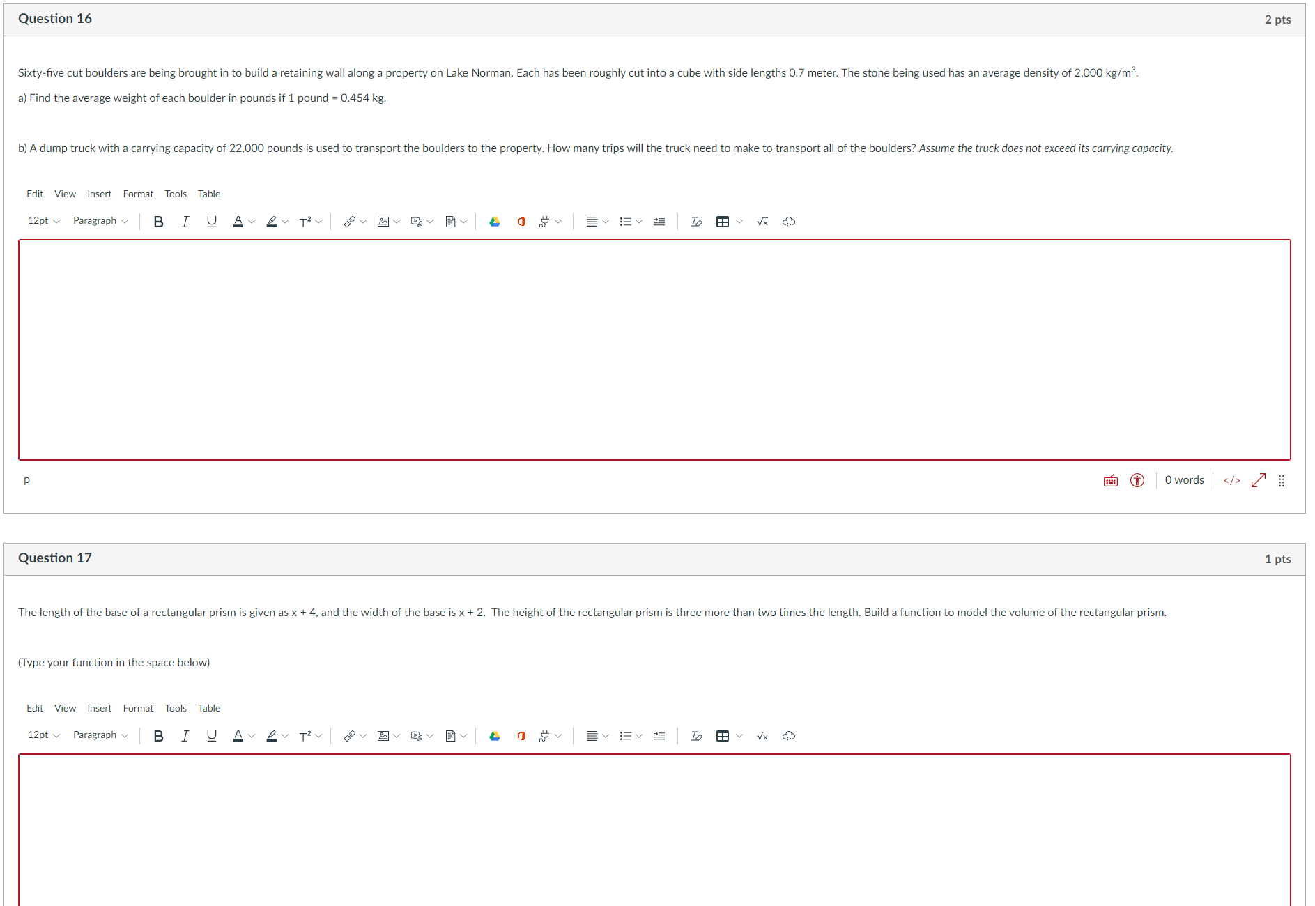 Answer 16 - 19 Question 18 1 pts The shape below