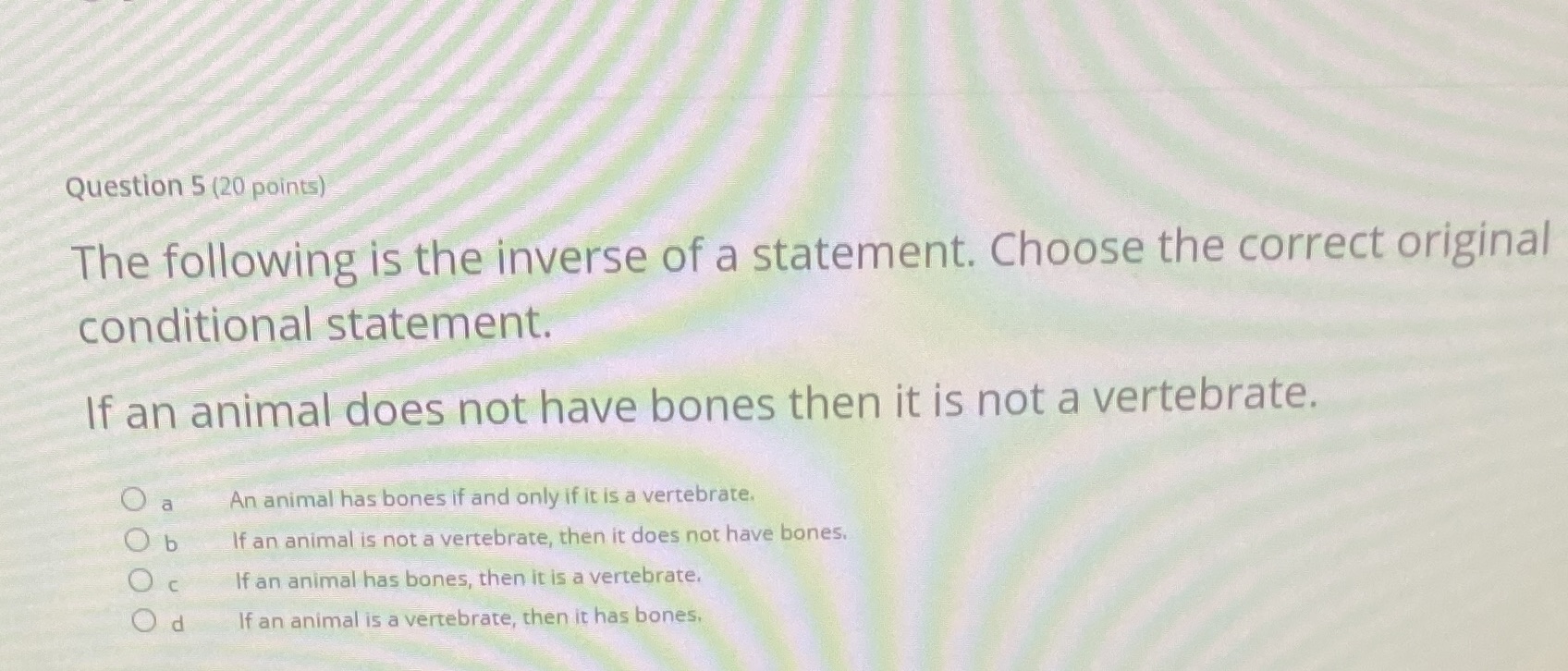 Question 5 (20 points) The following is the