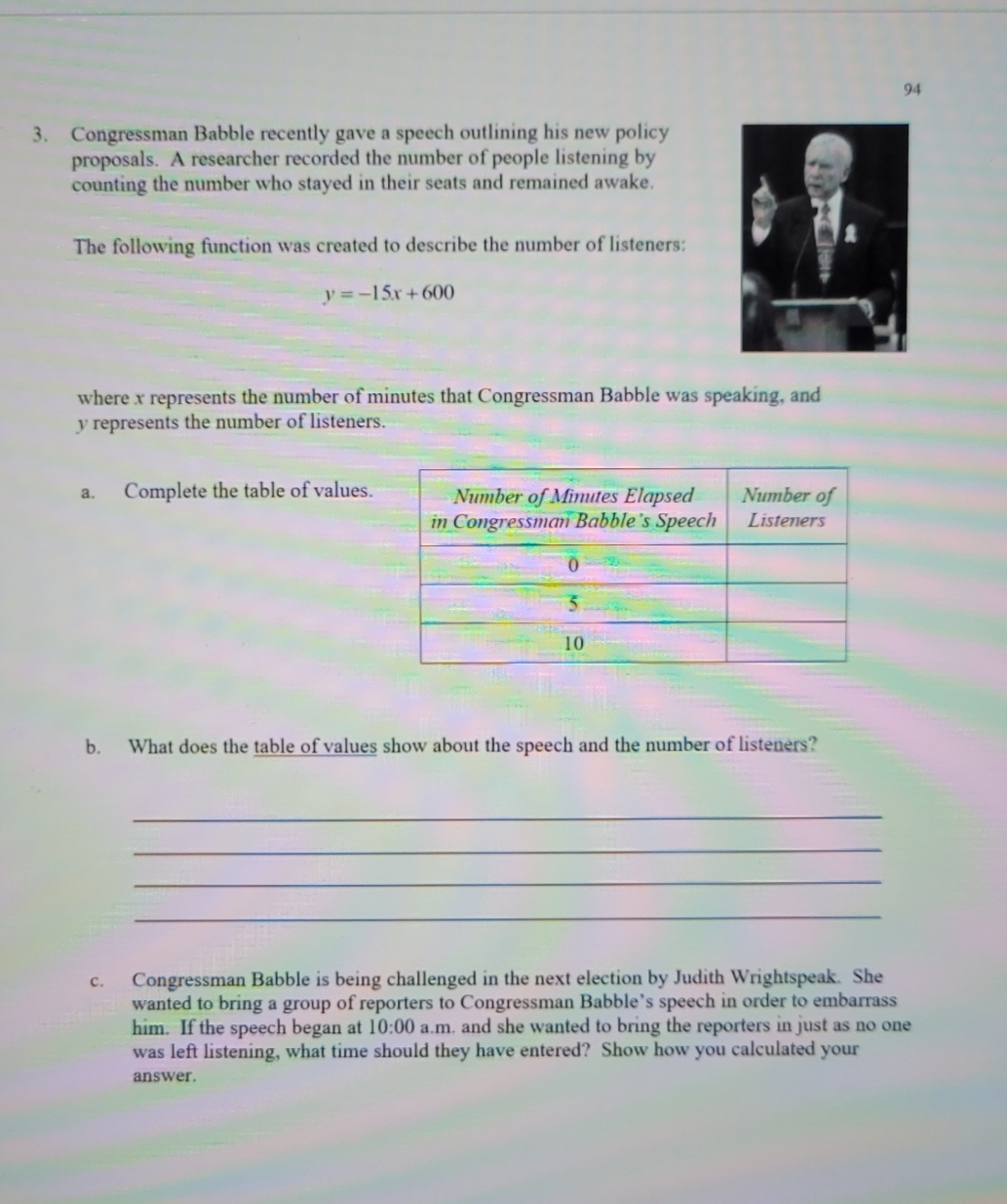 need answers! 94 3. Congressman Babble recently