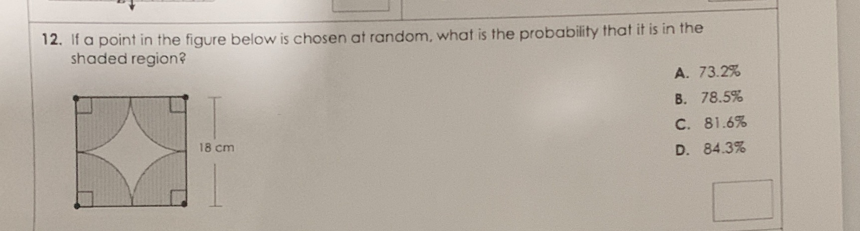 12. If a point in the figure below is chosen at