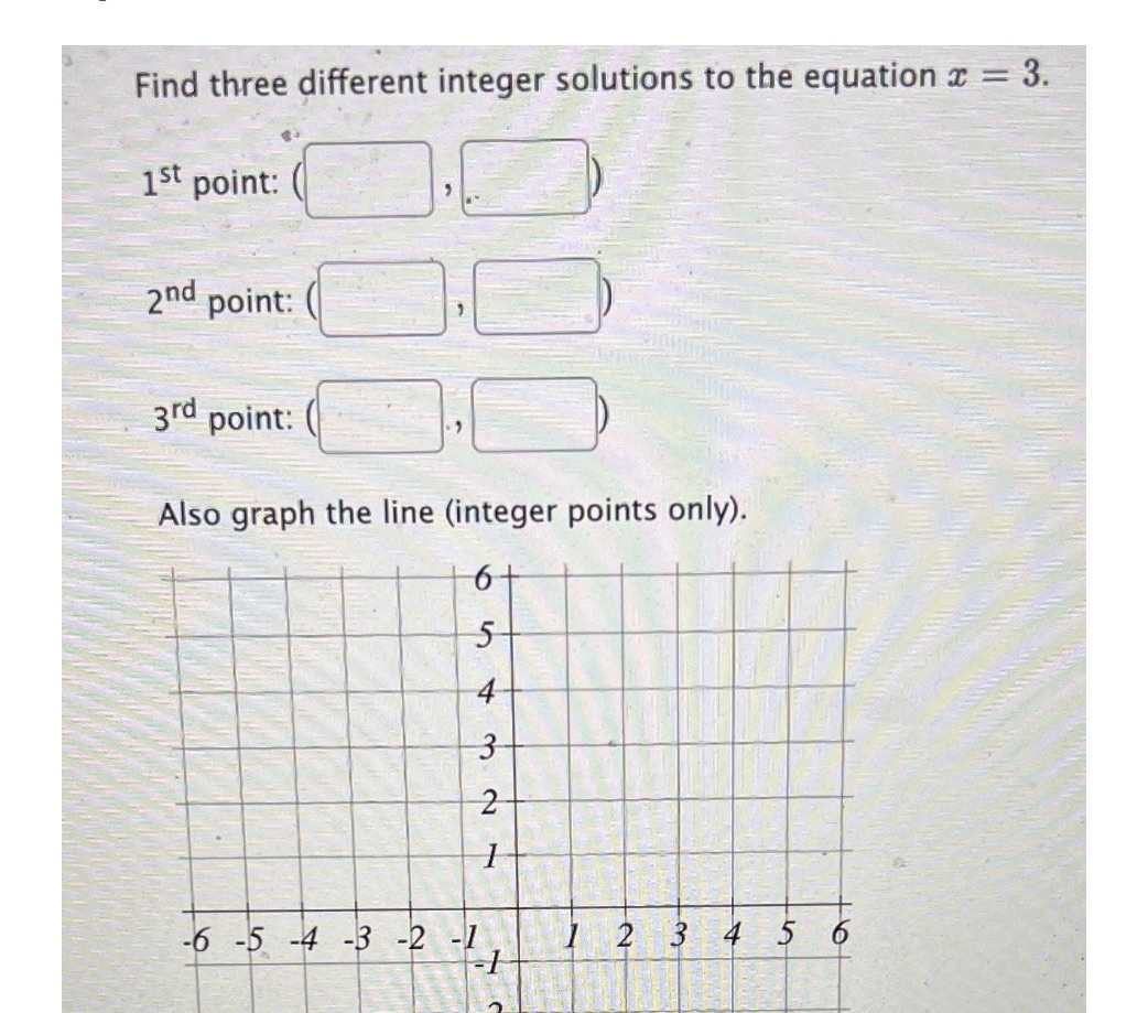 Find three different integer solutions to the