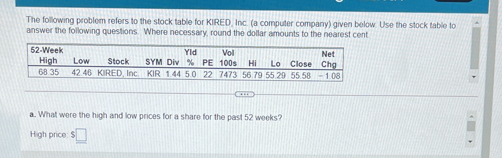 The following problem refers to the stock table