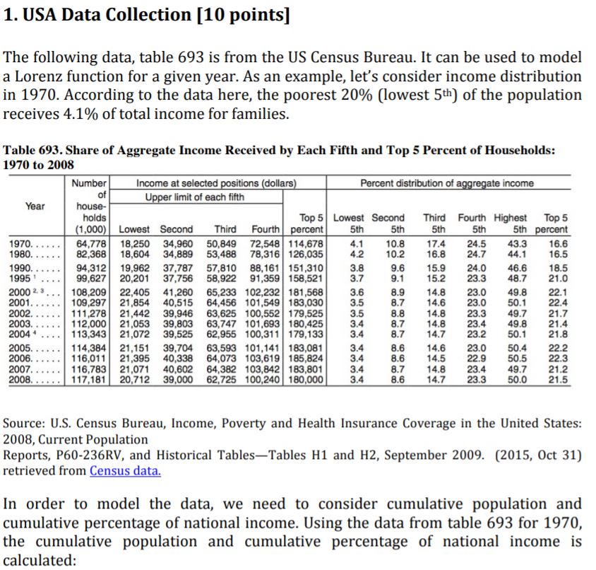 1. USA Data Collection [10 points] The following