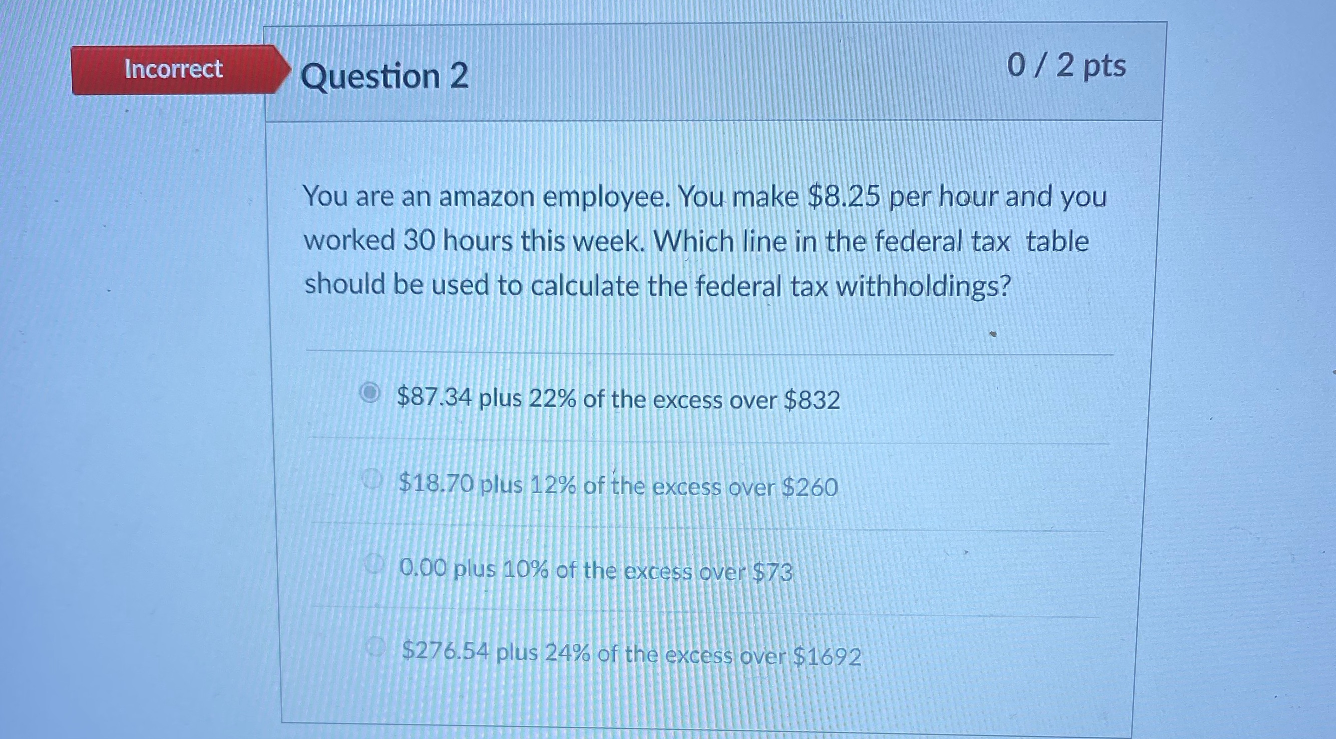 Incorrect Question 2 0 / 2 pts You are an amazon