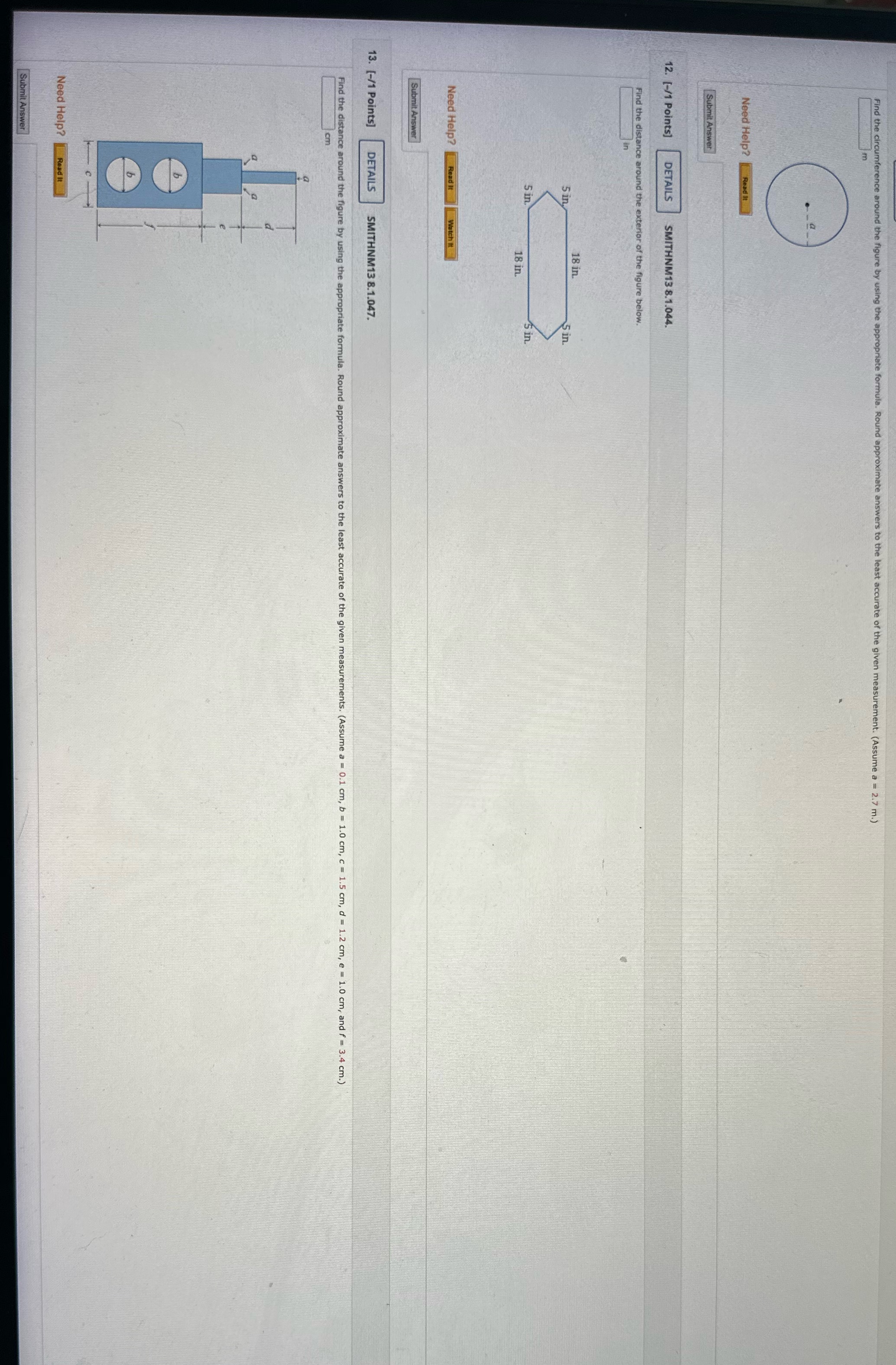 Find the circumference around the figure by using