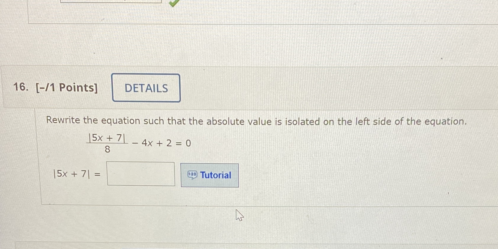 16. [-/1 Points] DETAILS Rewrite the equation