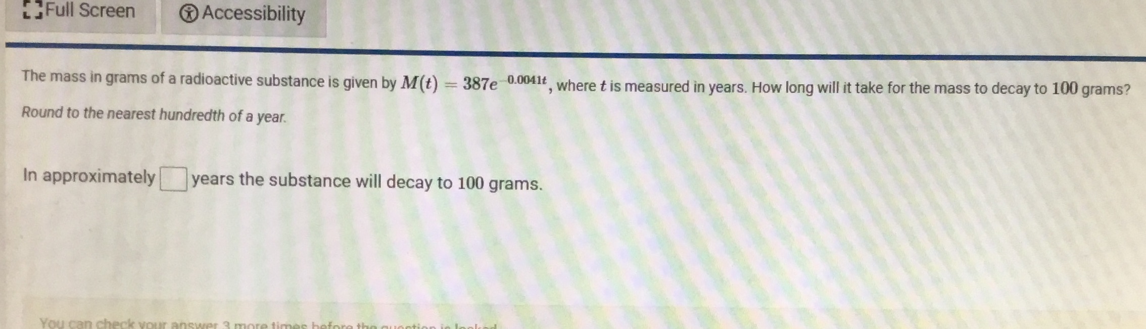 Full Screen Accessibility The mass in grams of a