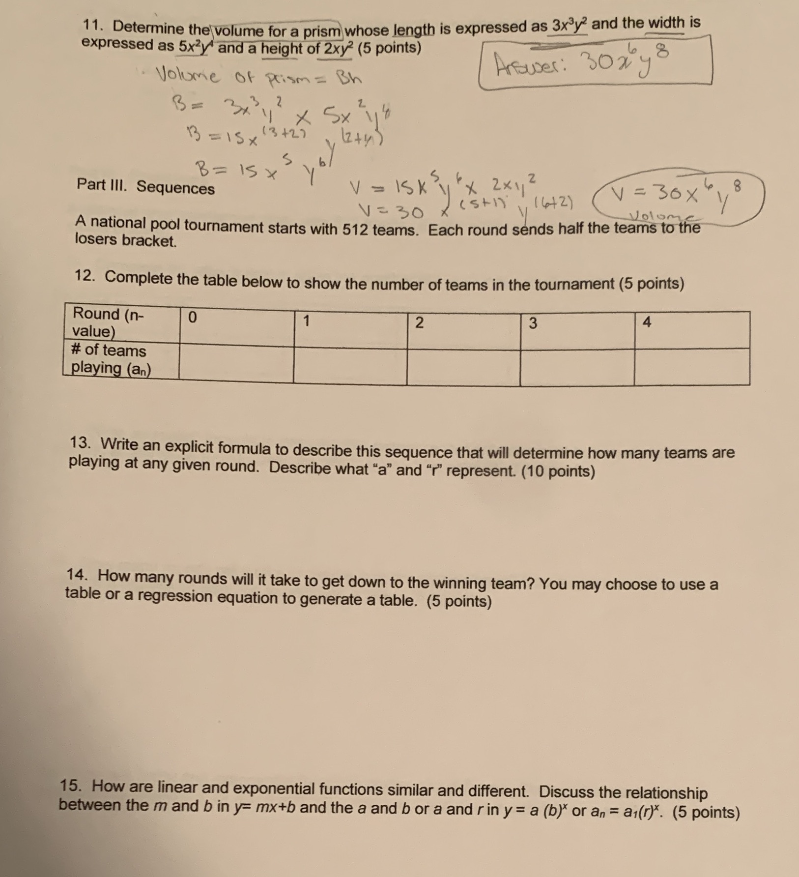 11. Determine the volume for a prism whose length