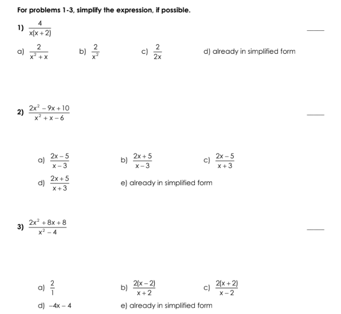 For problems 1-3, simplify the expression, if