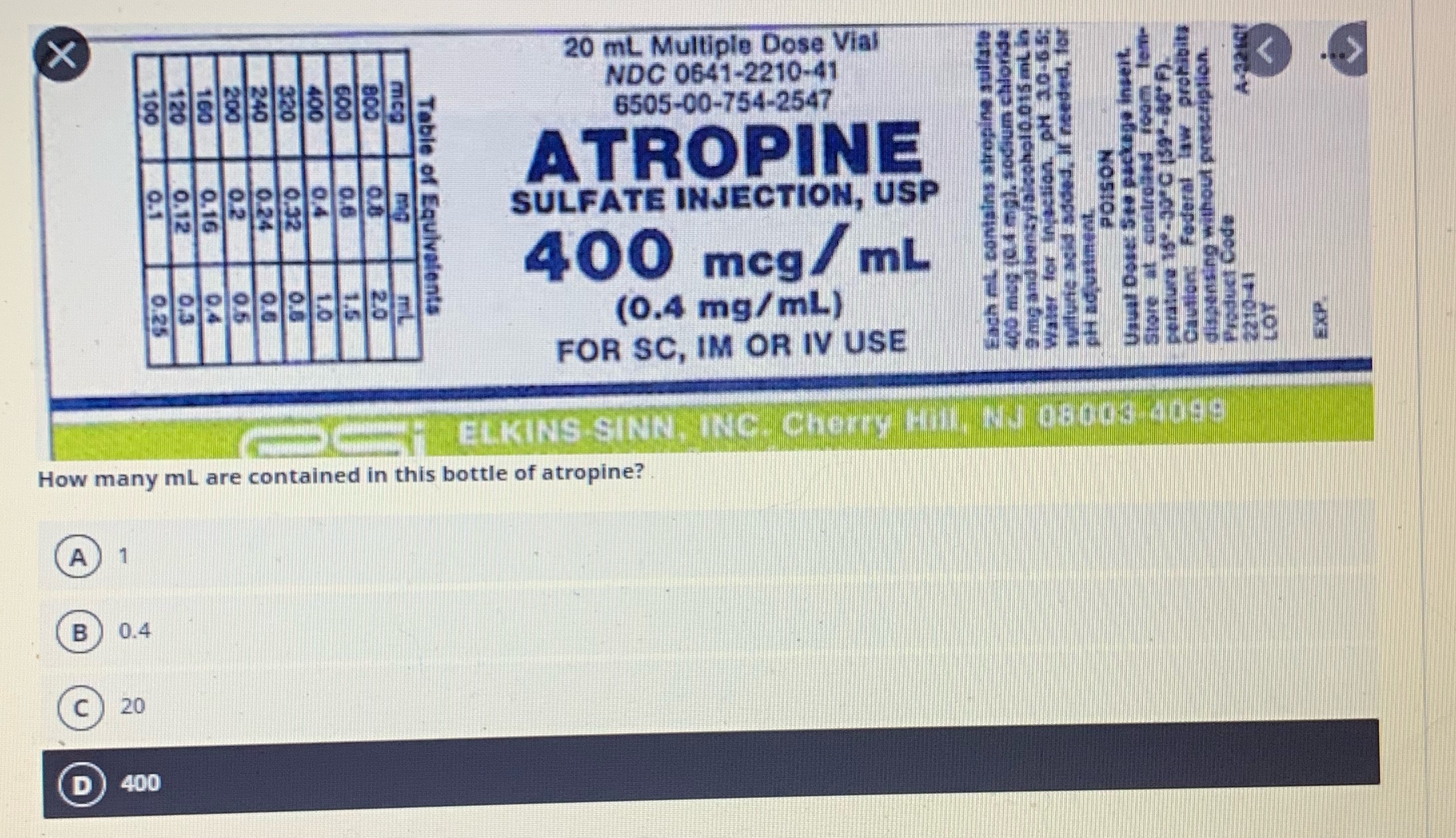 How many mL are contained in this bottle of