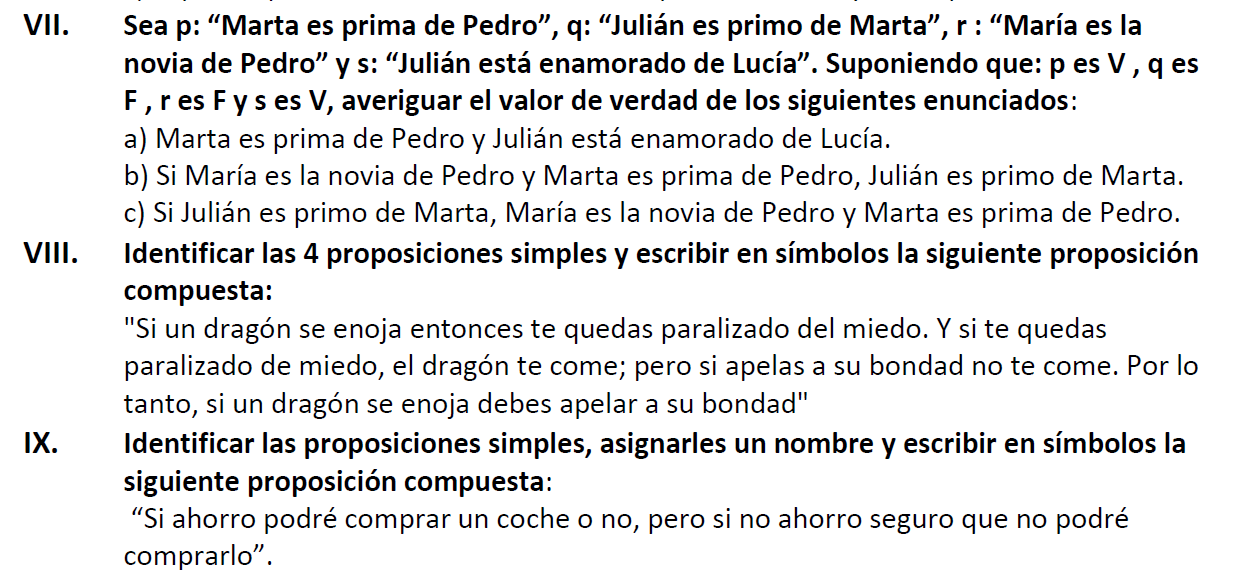 VII. Sea p: "Marta es prima de Pedro", q: "Julian