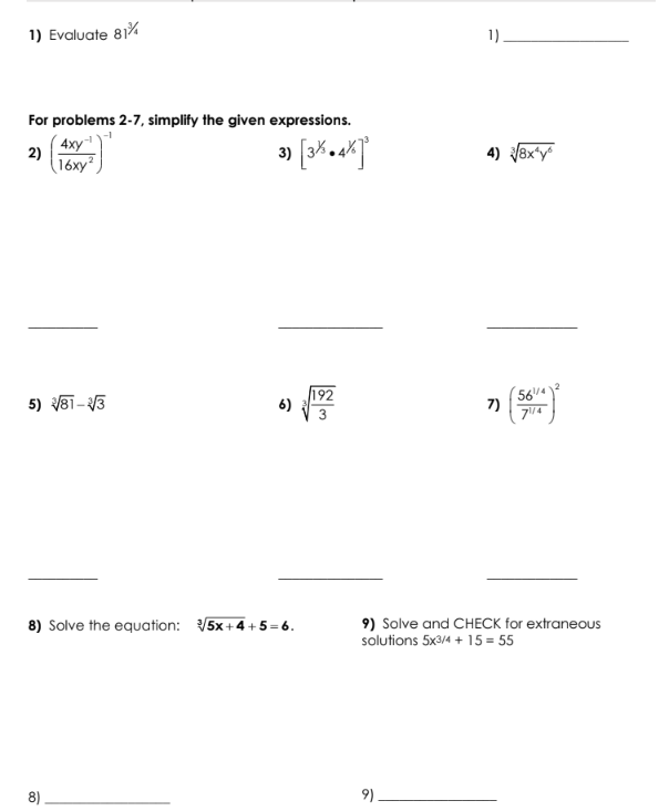 For problems 1-3, simplify the expression, if