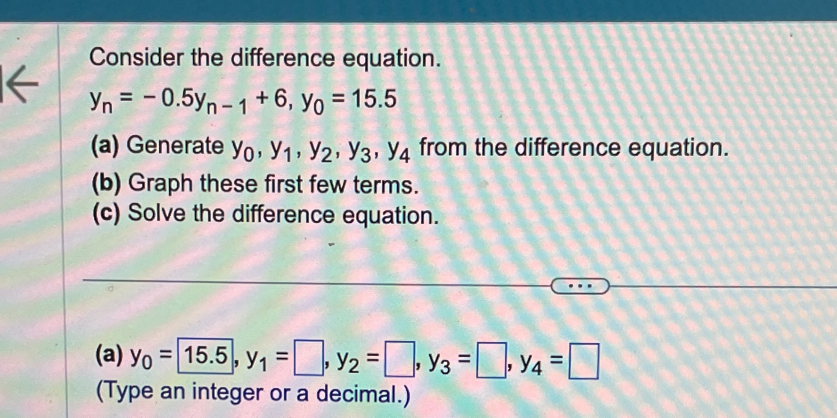 Consider the difference equation. yn = - 0.5yn -1