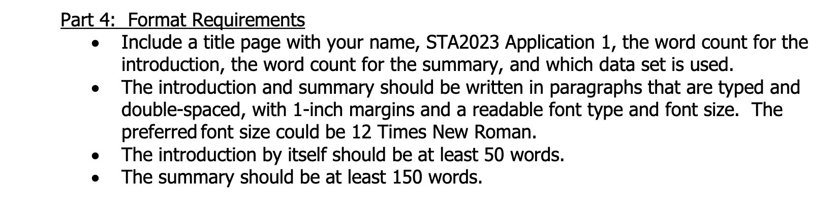 Part 4: Format Rguirements . Include a title page