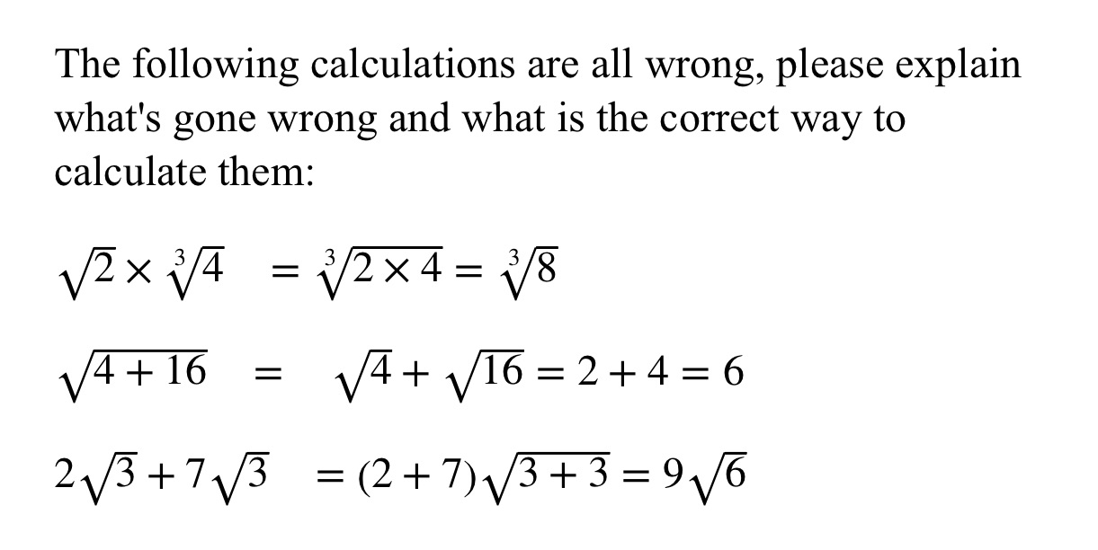 The following calculations are all wrong, please
