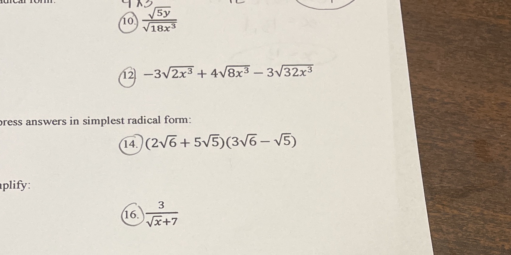 Please answer 10, 12, 14,16 (SHOW WORK) \f