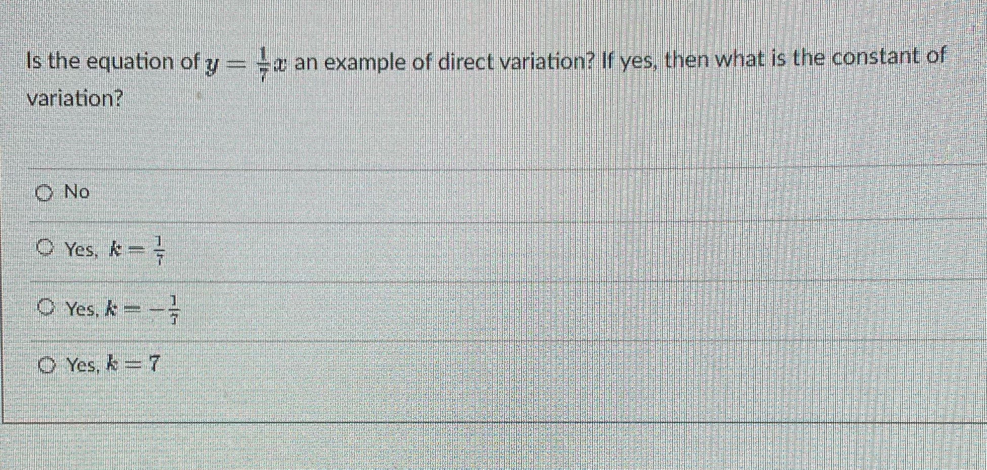 Is the equation of y = =a an example of direct