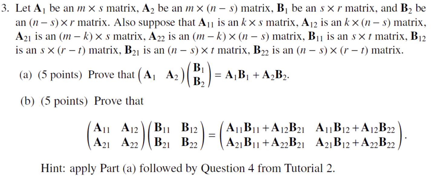 3. Let A] be an m x 3 matrix, A2 be an m X (n 5)