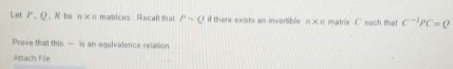 equivalence relation Let P. Q. R be n Xa