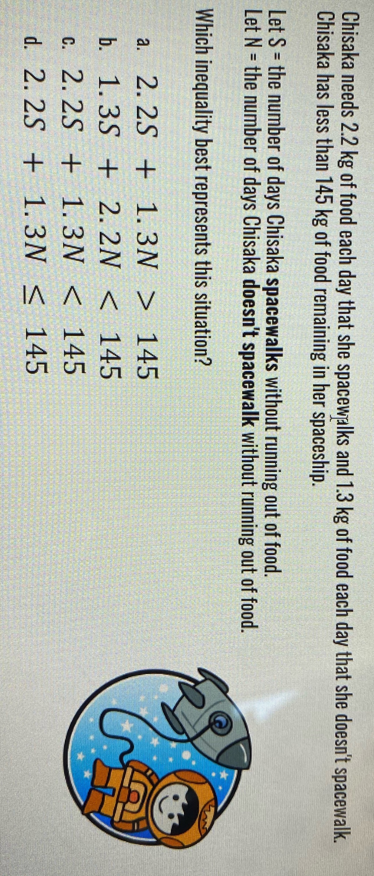 Chisaka needs 2.2 kg of food each day that she