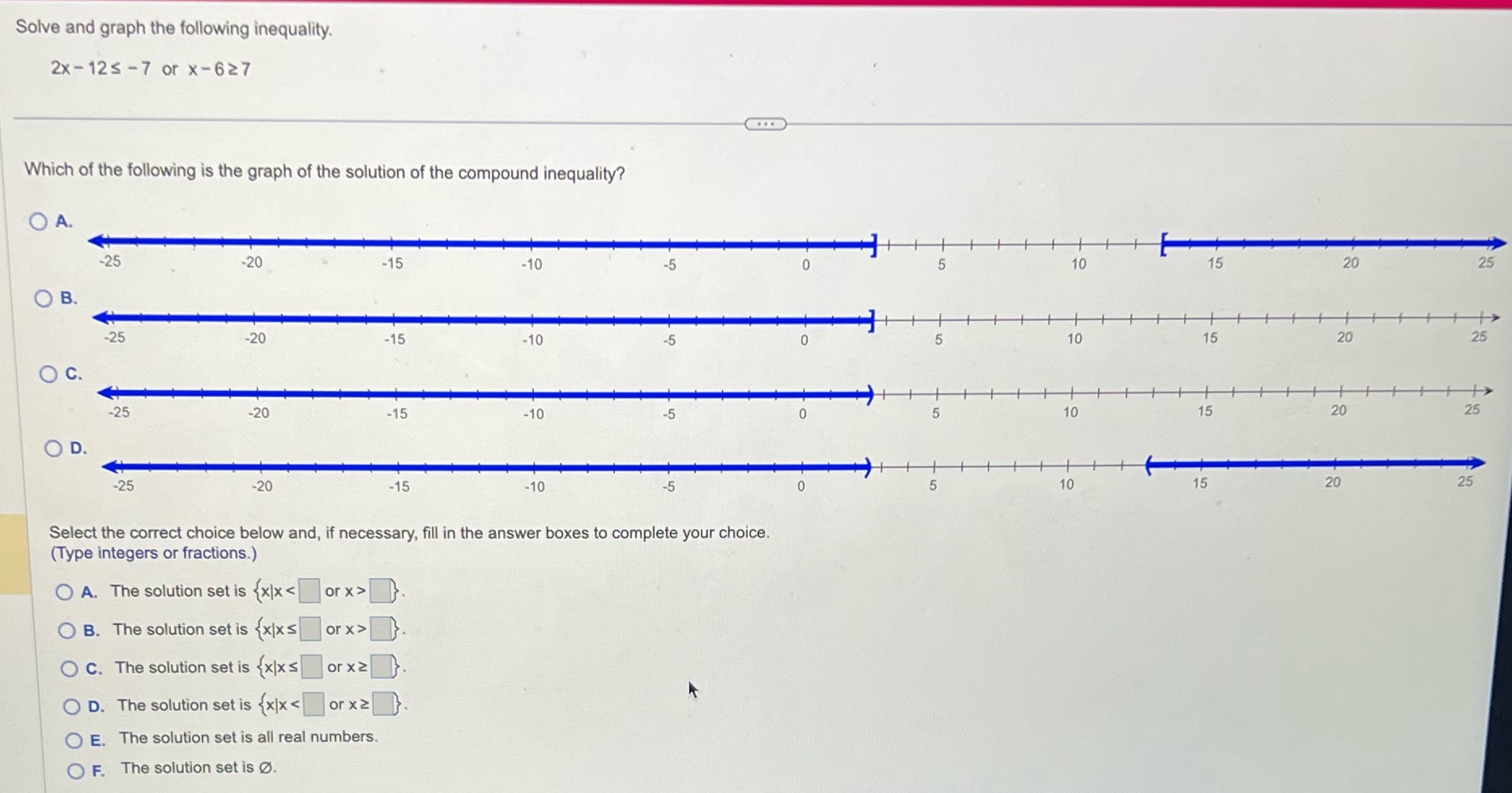 Solve and graph the following inequality. 2x -