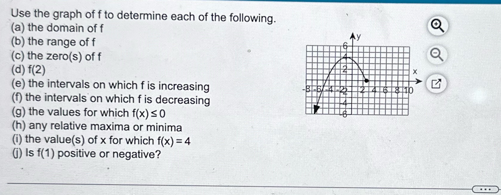 answer all parts a-J Use the graph of f to