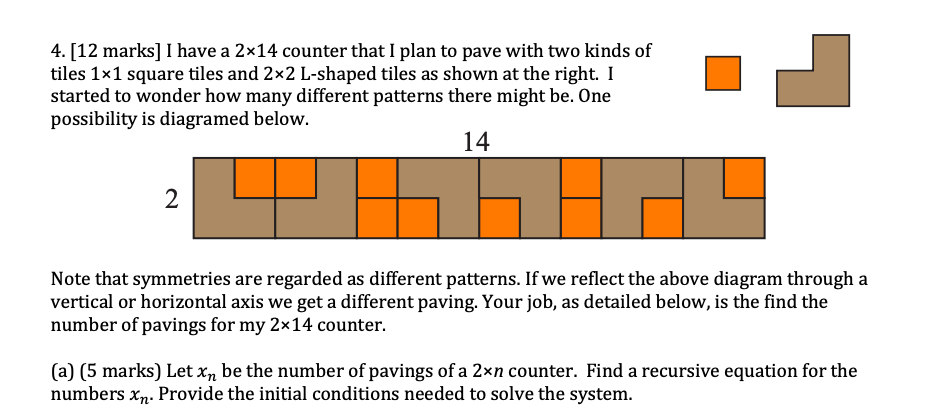 4. [12 marks] I have a 2x14 counter that I plan