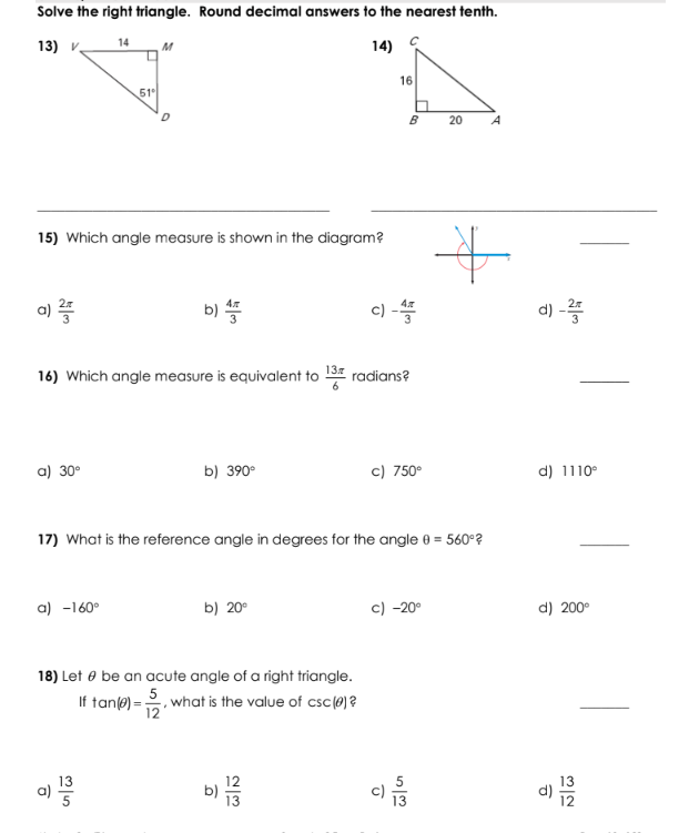 Solve the right triangle. Round decimal answers