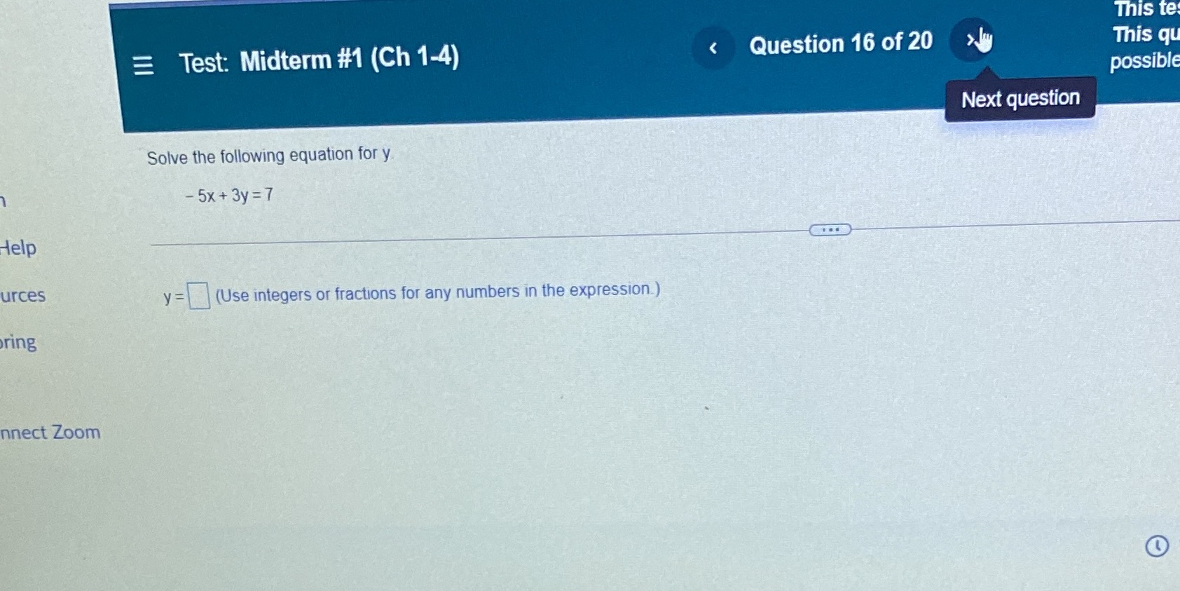 This te E Test: Midterm #1 (Ch 1-4) < Question 16