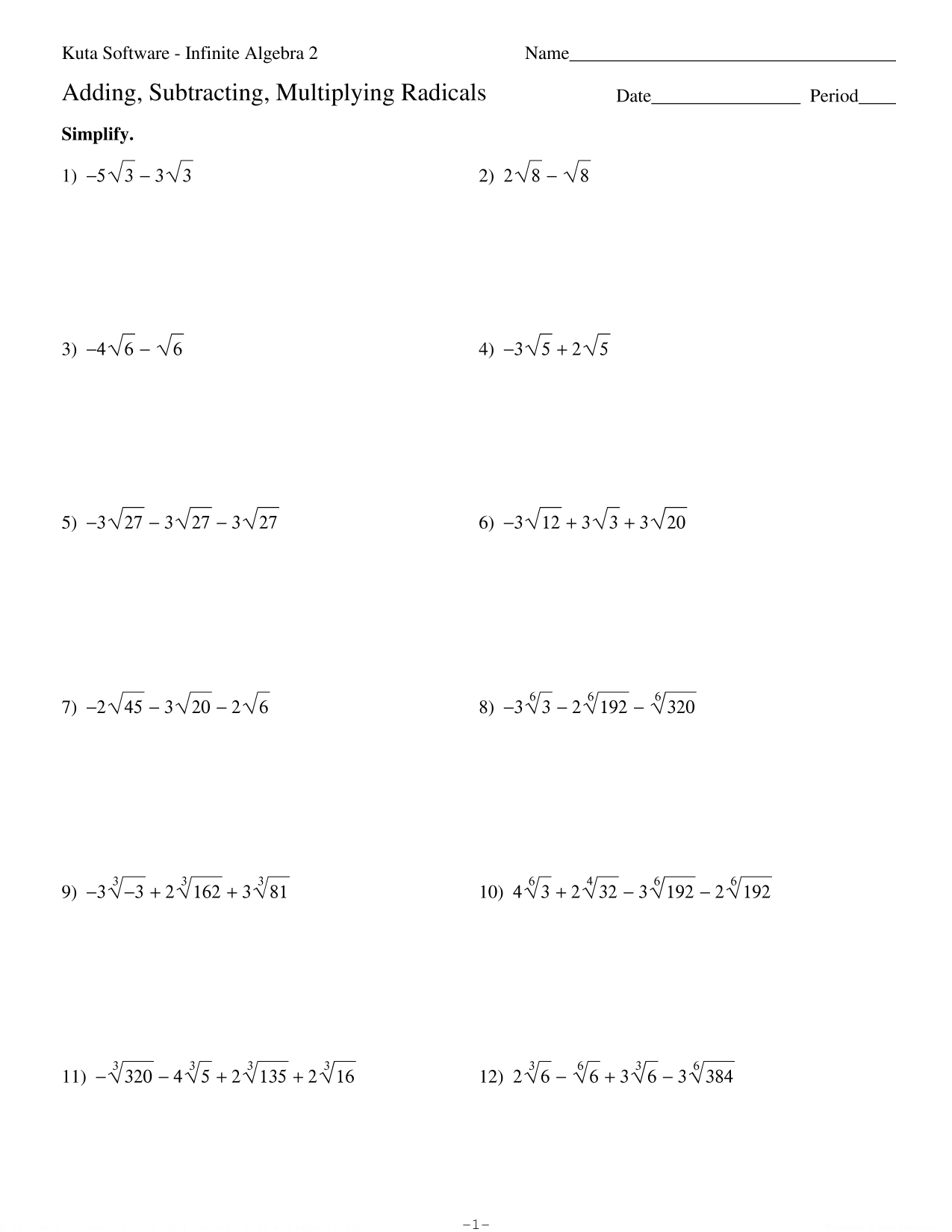 Kuta Software - Infinite Algebra 2 Name Adding,
